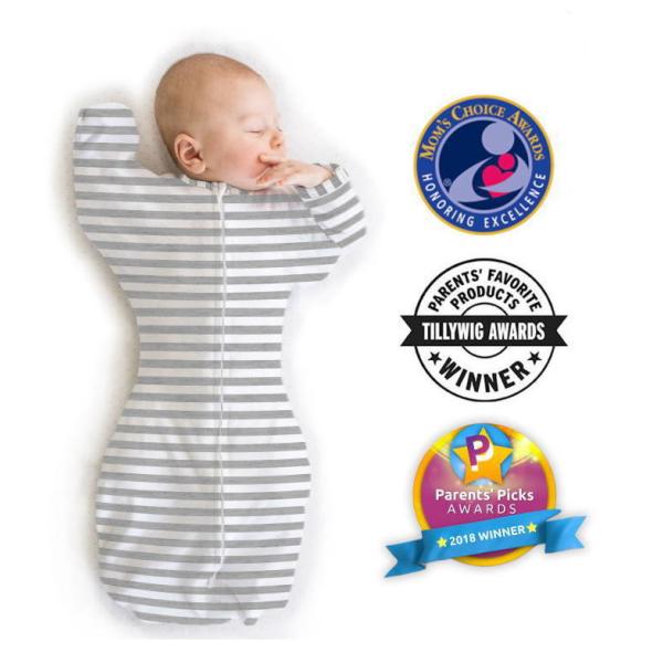 スワドルサック コットン使用 おくるみ (ヘザーグレイストライプ) 新生児 ベビー用品 送料無料