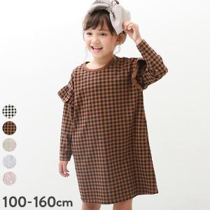 子供服 総柄袖フリル長袖ワンピース キッズ 女の子 長袖ワンピース ワンピース 長袖 devirock デビロック 22SSワンピース