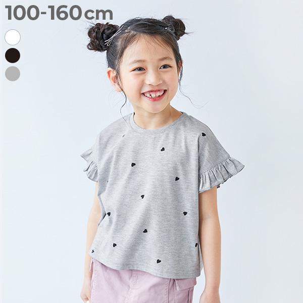 Tシャツ トップス ハート総柄 袖フリル 半袖Tシャツ キッズ 子供服 女の子  デビロック dev...