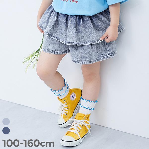 短パン ウエストゴム デニムパンツ ハーフパンツ ショートパンツ ボトムス ふわっとティアード ライ...