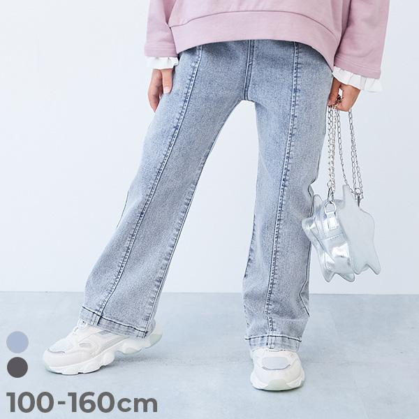 フレアデニム デニムパンツ ロングパンツ 長ズボン ボトムス ストレッチデニム ピンタック フレアパ...