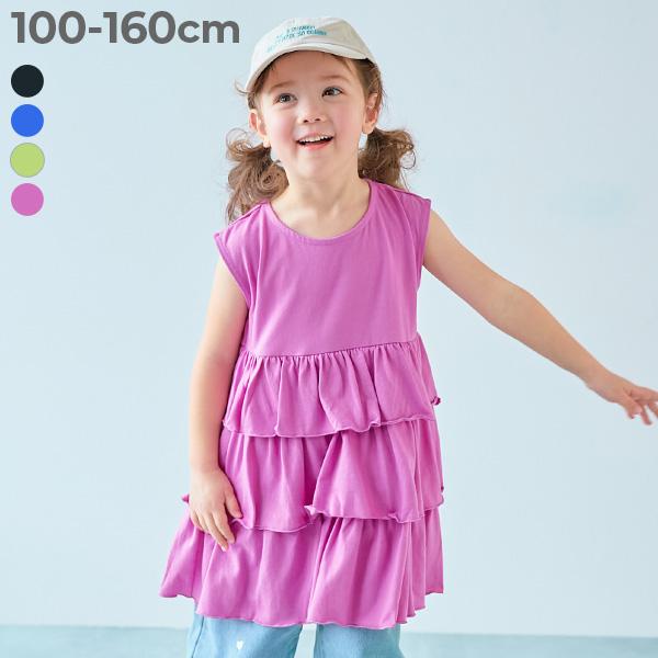 ノースリーブ 膝上 ノースリーブワンピース ワンピース ふんわりティアード チュニックワンピース キ...