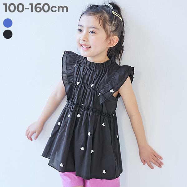 シャツ ブラウス トップス 綿100% おめかし ハート総柄プリント ティアード さらっと軽やかチュ...