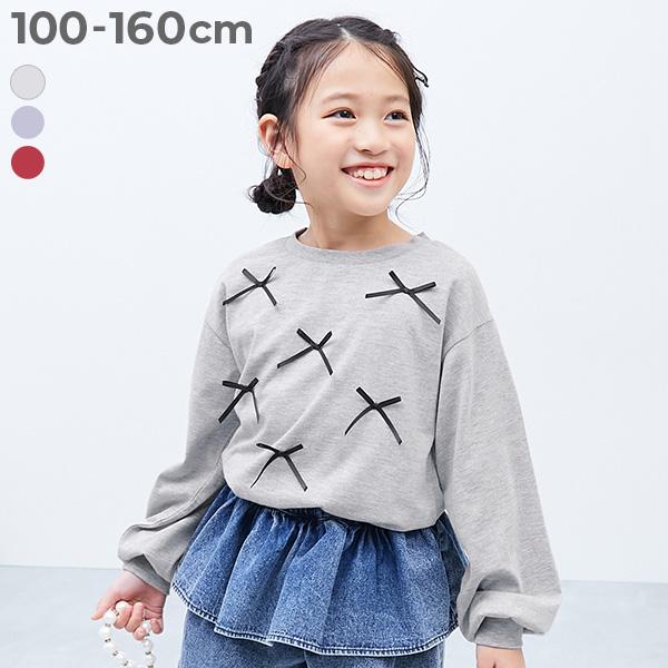 リボン ロンT トップス ときめきリボン 裾ラウンド 長袖Tシャツ キッズ 子供服 女の子  デビロ...