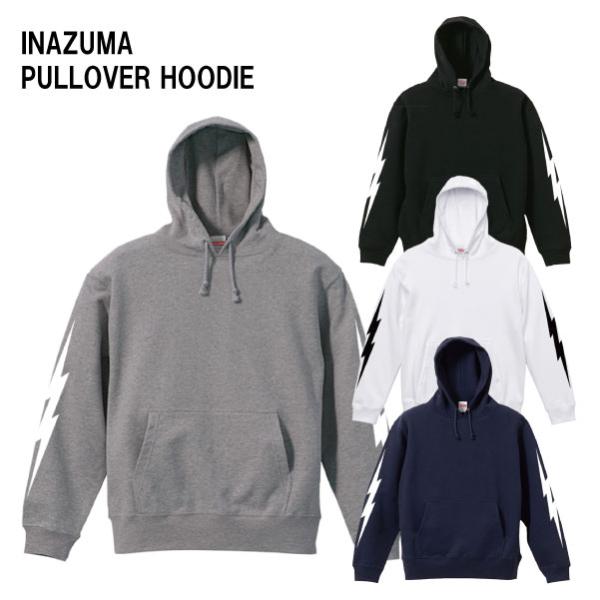袖プリント INAZUMA 稲妻 プルオーバー パーカ 裏パイル メンズカジュアル モーターサイクル...