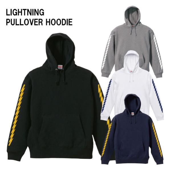 袖プリント ライトニング トップス プルオーバーパーカー 裏パイル メンズカジュアル スケーター ス...