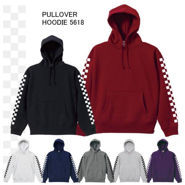 袖プリント チェッカーフラッグ プルオーバーパーカー 裏起毛 トップス メンズカジュアル イベント ...