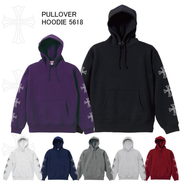 クロス 十字 袖プリント プルオーバーパーカー 裏起毛 メンズカジュアル スケーター ストリート 5...