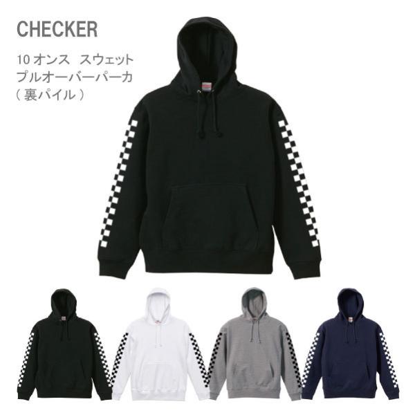 袖プリント チェッカーフラッグ プルオーバー パーカ メンズカジュアル スケーター ストリート 52...
