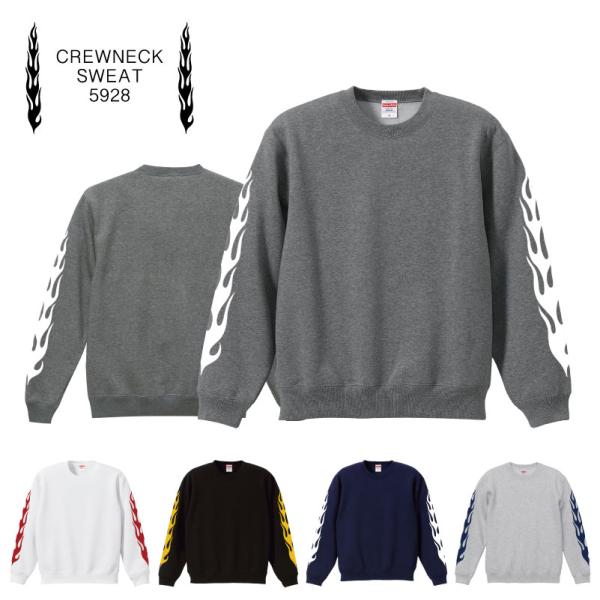 FLAME ファイヤーパターン 裏起毛 スウェット 袖プリント トップス メンズカジュアル イベント...