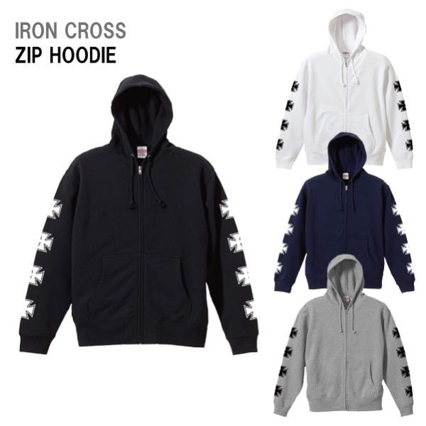 zipパーカー 裏パイル 袖プリント アイアンクロス メンズカジュアル モーターサイクル バイカー ...