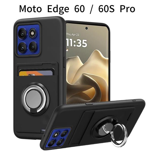Moto Edge 60 / 60S Pro ケース リング付き シリコン カード収納 スタンド機能...