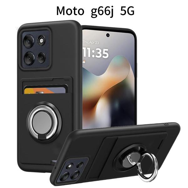 Moto g66j 5G ケース リング付き シリコン カード収納 スタンド機能 360度回転 滑り...