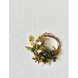 ミモザとブルーの草花のドライフラワーリース壁掛...の詳細画像1