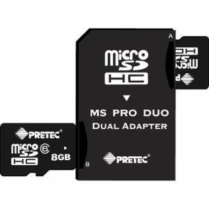 PRETEC MICRO SDHC メモリカード 8G　2枚とMS ProDuoデュアルアダプターセット　｜dgmode