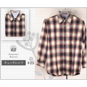 メンズ ランキングtop10 チェックのカジュアルメンズシャツ 太紺と赤ライン Mサイズ