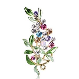 Miaomyao キュービックジルコニア マルチカラー エレガント フラワー 花 リーフ ブローチ アクセ