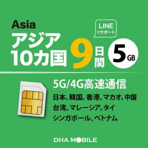 【アウトレット特価】アジア SIMカード 10か国 9日間 5GB プリペイドSIM 日本+アジア9か国 4G/LTE回線 データ通信専用 simフリー端末のみ対応