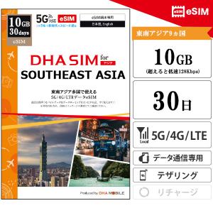 【安心サポート】東南アジア eSIM 8か国 30日間 10GB プリペイドsim 5G/4G回線 データ通信専用 SIMフリー対応 QRコード 簡単設定 【交換保証】