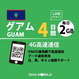 【メール送付】グアム eSIM 4日間 毎日2GB(超えると当日中ストップ) プリペイドsim 4G/LTE回線 データ通信専用 esim対応simフリー端末のみ対応