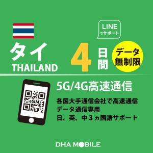 【安心サポート】タイ eSIM 4日間 無制限 タイSIM プリペイドSIM 簡単設定 5G/4G/LTE回線 データ通信専用 契約不要 日本MVNO 【交換保証】
