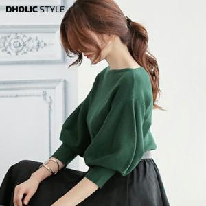 トップス ニット 5分袖 バルーンスリーブ ラウンドネック