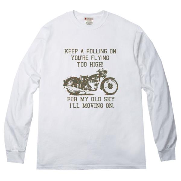 オレンジのひび割れ加工のバイクグラフィック デザイン ロングＴシャツ