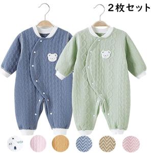 ベビー服 2枚セット 長袖カバーオール 綿 新生児服 前開きタイプ かわいい 新生児 女の子 赤ちゃん服 ロンパース 出産祝い プレゼント カブス図案 0-12ヶ月