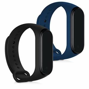 kwmobile 2x 対応: Xiaomi Mi Band 4 バンド - 交換ベルト シリコンバンド ソフト TPU 耐久性 - 黒色/紺色