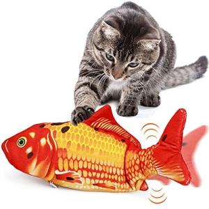 Aurako 猫 おもちゃ 電動 ペットおもちゃ魚 猫用 ぬいぐるみ シミュレー魚 電動魚USB充電式 噛む動ける魚 取り外