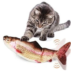 Aurako 猫 おもちゃ 電動 ペットおもちゃ魚 猫用 ぬいぐるみ シミュレー魚 電動魚USB充電式 噛む動ける魚 取り外