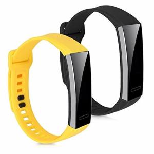 kwmobile 2x 対応: Huawei Band 2 / Band 2 Pro バンド - 交換ベルト シリコンバンド ソフト TPU 耐久性 - 黄色/黒色