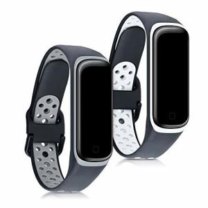 kwmobile 2x 対応: Samsung Galaxy Fit 2 バンド - 交換ベルト シリコンバンド ソフト TPU 耐久性 - 黒色/グレー/黒色/白色