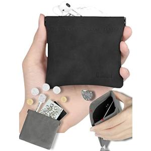 花禅 BUBM イヤホンケース ポーチ ヌバックソフトレザー 撥水加工 ステンレス金具 部ベルベット 10cm開口 ア