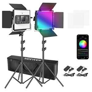 Neewer 660 RGB LEDビデオライト アプリ制御可 写真ビデオ照明セット スタンドとバッグ付き 2個調光可能LEDパ