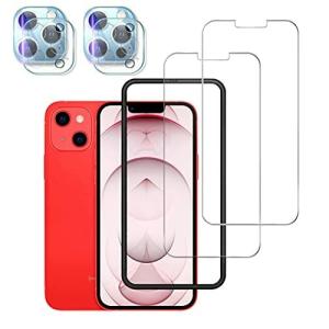 Rolin Roly iPhone13用 iPhone 13 Pro用 ガラスフィルム レンズ保護フィルム 2枚 全面 ガイド枠付き 液晶保護 強化ガラ