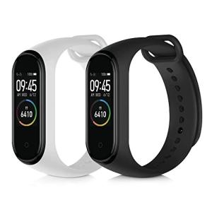 kwmobile 2x 対応: Xiaomi Mi Band 4 バンド - 交換ベルト シリコンバンド ソフト TPU 耐久性 - 白色/黒色