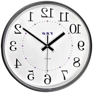 YRO ミラー時計 掛け時計 逆転時計 逆回り 反転時計 鏡に映して使う