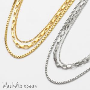 ネックレス チェーン レディース blackdia ocean トリプル デザイン チェーン ネックレス 金属アレルギー ステンレス ゴールド シルバー シンプル 可愛い｜diamonddust