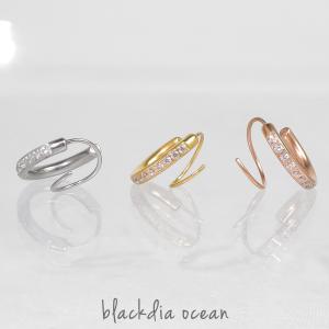 ピアス レディース blackdia ocean ブランド シンプル ジルコニア スパイラル ピアス 金属アレルギー 両耳 2個セット ゴールド シルバー ピンクゴールド