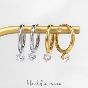 ピアス 両耳 セット ジルコニア フープ ピアス 金属アレルギー対応 ステンレス ゴールド シルバー 金 銀 華奢 シンプル 大人 かわいい 高見え blackdia ocean