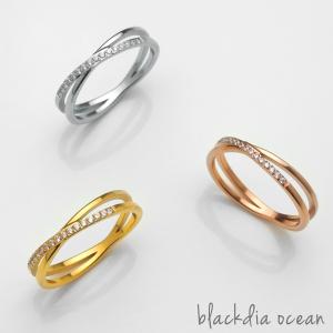 リング 指輪 レディース blackdia ocean レイヤード リング カラー 金属アレルギー 対応 ステンレス ピンクゴールド ゴールド シルバー おしゃれ デザイン