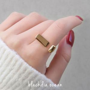 リング 指輪 レディース blackdia ocean Dシェイプ オープン リング 金属アレルギー アレルギー対応 アシンメトリー ステンレス 印台リング おしゃれ 可愛い