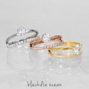 リング 指輪 レディース カラット Wライン ステンレス ジルコニア 金属 アレルギー 対応 おしゃれ 金 銀 ゴールド シルバー ピンクゴールド blackdia ocean