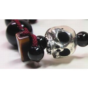 OUTLET価格8800円　シルバードクロ・スカル&amp;オニキス　ジャパニーズブレスレット