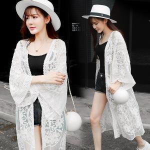 ロングガウン レースカーディガン ロング レース ガウン カーディガン 花柄 刺繍 夏 ロングガウン 薄手