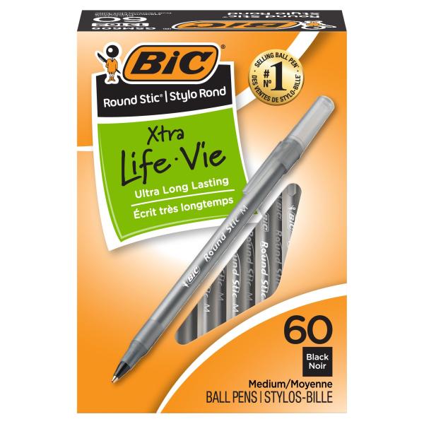 BIC 丸型 スティック 長寿命 ボールペン ミディアムポイント 60 Count