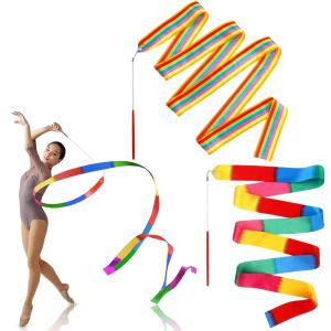 スポーツリボン 2個入り 体操用具 バレエリボン 新体操 アウトドア ダンスリボン 長さ2m スポーツ用具 競技用具 体操リボン スティック付き ショ