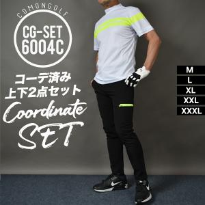 ゴルフウェア メンズ 完成コーデ上下2点セット 春夏 夏用 ゴルフパンツ モックネック コーディネートセット コモンゴルフ サンタリート CG-SET6004C