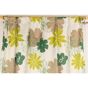 南国 遮光カーテン 目隠し 2枚組 100 135cm グリーン 花柄 洗える ソラン 九装